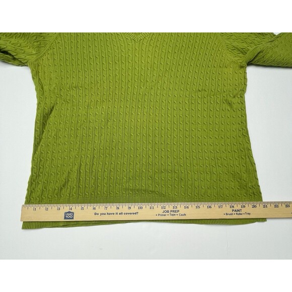 Lands' End Cable Knit Sweater Green V-neck 100% Supima Cotton Women's Size 1X - Picture 8 of 12